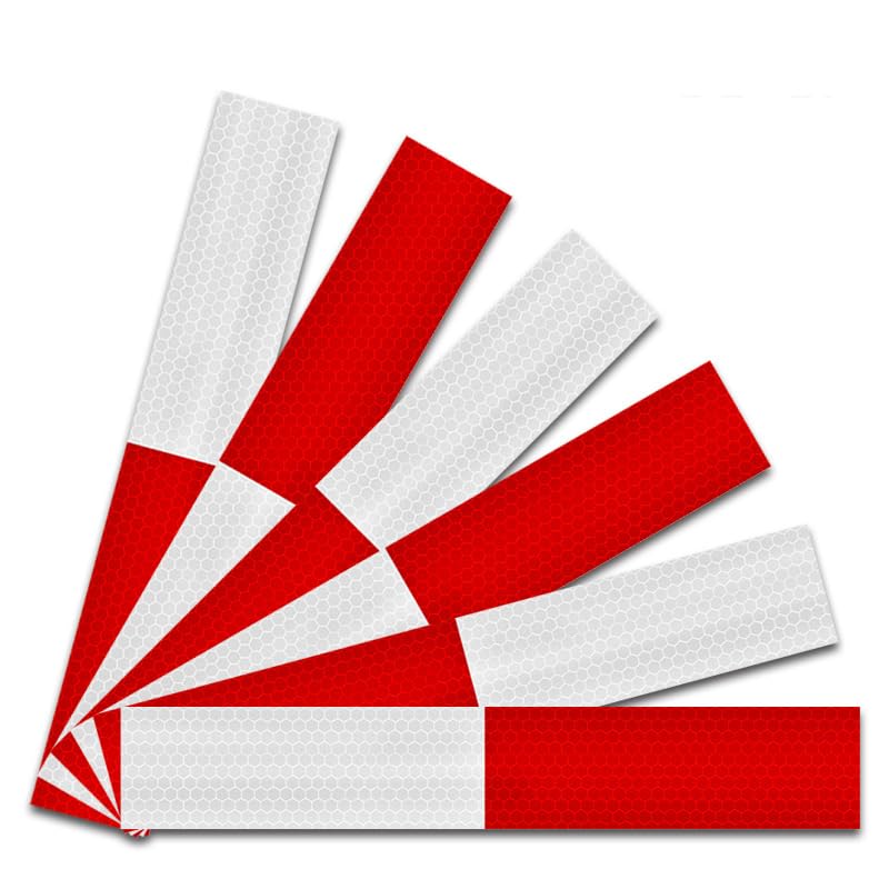 Red/White Reflective Tape 10 Pack, 2" x 12", Waterproof Self-Adhesive Safety Caution Warning Tape for Cars, Trucks, Trailers, Boats & Road Signs, Trailer Reflector Red/White 10pcs