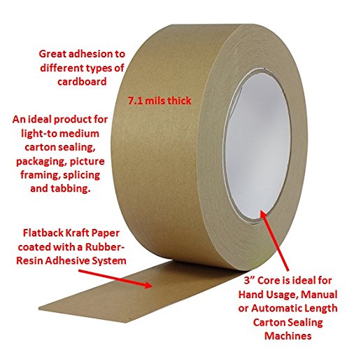 ProTapes Pro 184HD Rubber High Tensile Kraft Flatback Carton Sealing Tape with Paper & ProTapes Pro 183 Rubber Paper Carton Sealing Tape, 7.1 mils Thick, 55 yds Length x 3" Width