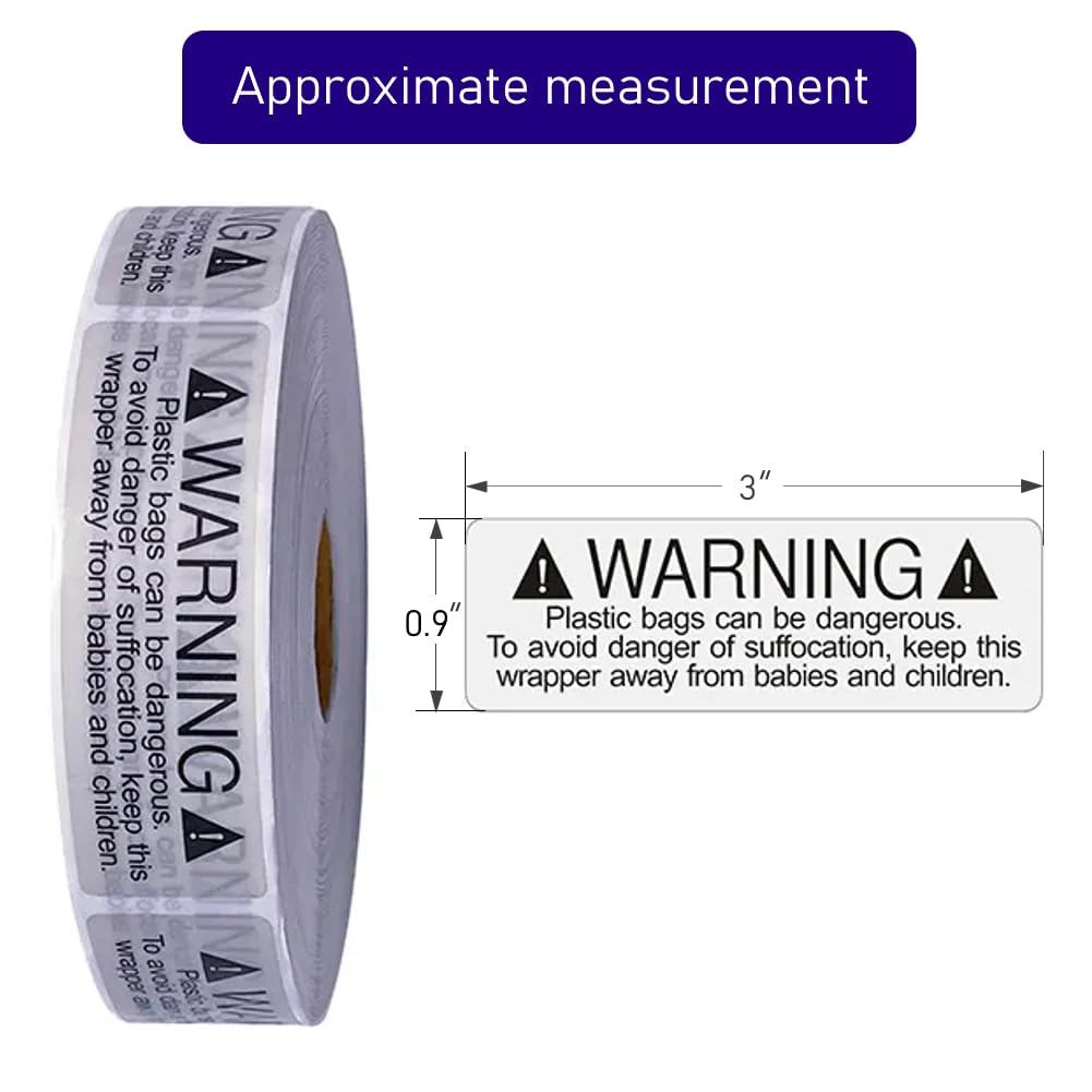 1000 Labels 1x3 inch Transparent Suffocation Warning Label Choking Hazard Self Adhesive FBA Approved Labels Stickers (2 Rolls of 500)