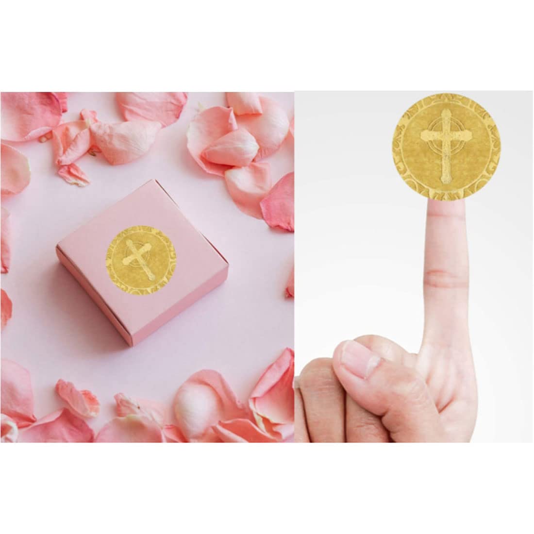 500-Piece Stickers Roll, Cross Design Round Labels with Gold Foil Finish, Round Labels Ideal for Christening, Communion, Christian Occassions, 1 inch/2.5 cm in Diameter (Cross)