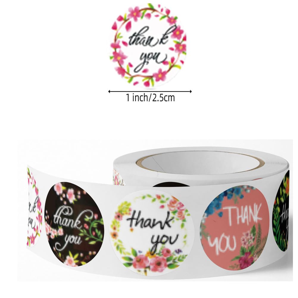 500 Pcs Thank You Stickers 8 Designs 1 Inch Thank You Stickers for Packaging Thank You Stickers for Small Business Thank You Label Stickers Self-Adhesive Labels (Black Floral) Black Floral