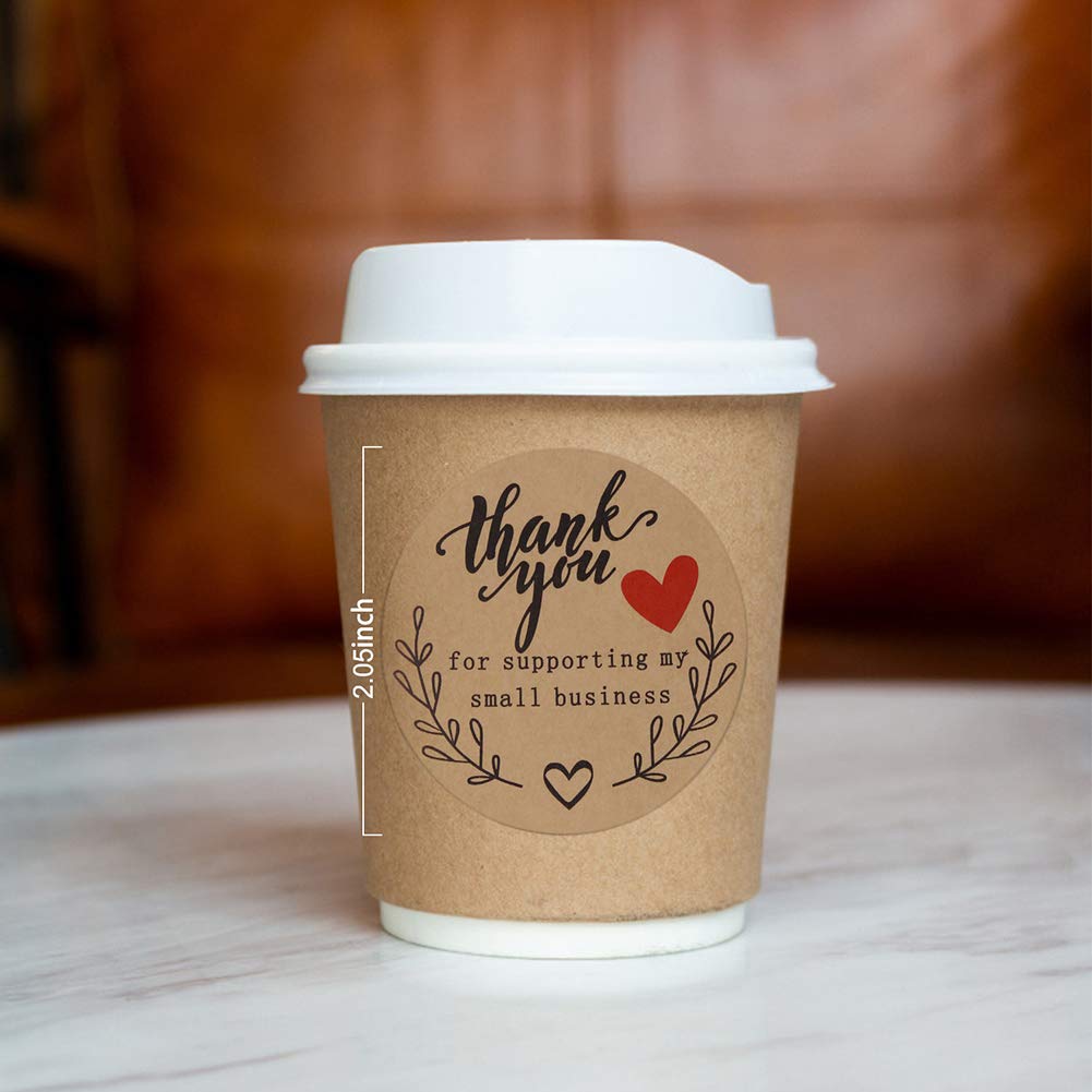 2'' Thank You for Supporting My Small Business Stickers, Kraft Thank You Labels for Bakeries, Crafters & Small Business Owners, 500 Labels Per Roll