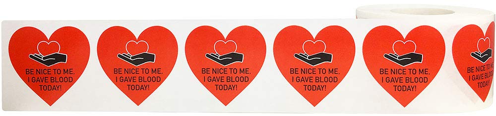 Be Nice to Me I Gave Blood Today Stickers 1.5 Inch Heart Shape Medical Healthcare 500 Total Adhesive Stickers