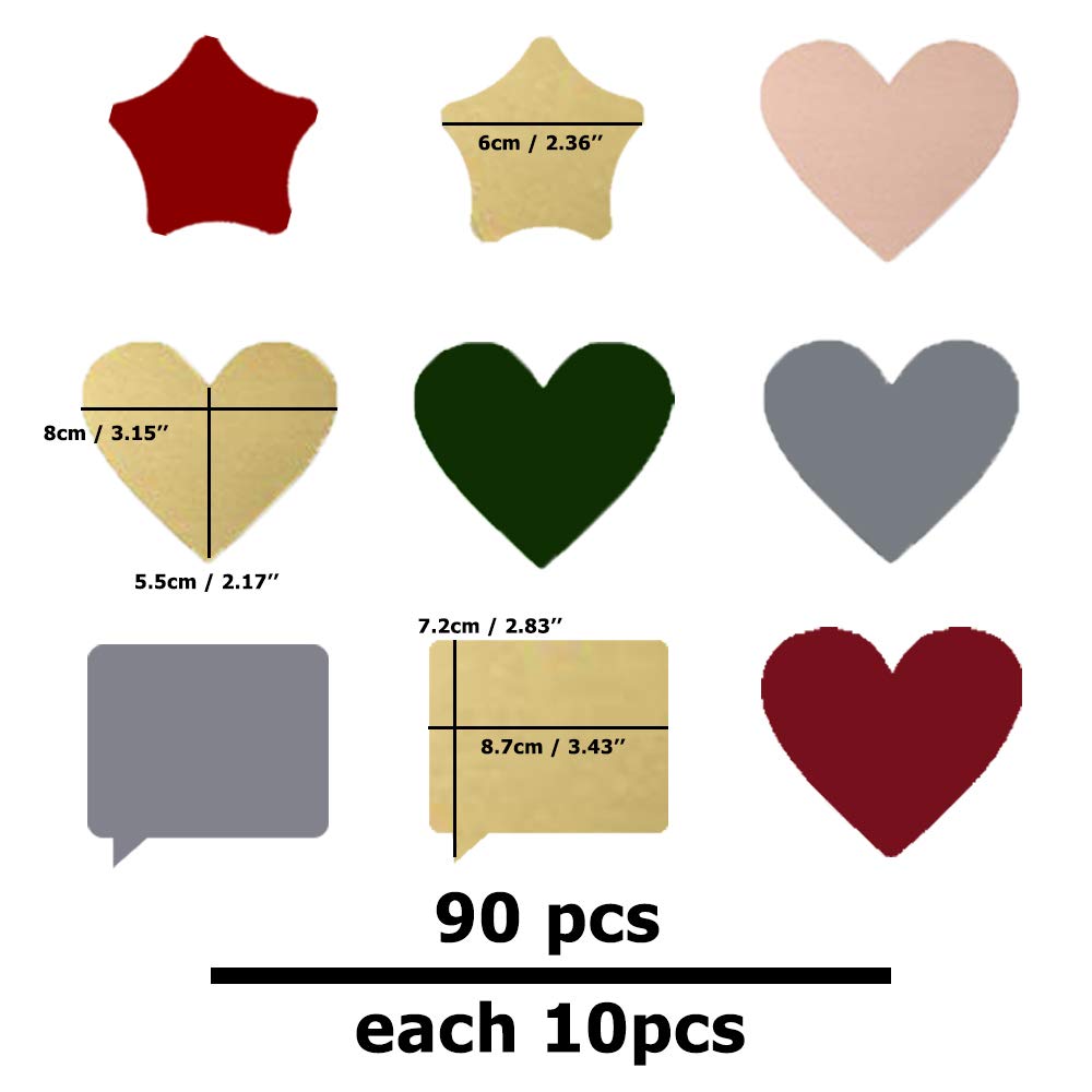 90 pcs Scratch Off Labels Stickers, CNYMANY 3-inch Self-Adhesive Peel and Stick DIY Labels for Scrapbook Games Party Gift Postcard - Heart, Dialog, Star Shape Style a