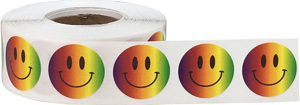 Happy Face Stickers – Rainbow Face Labels, 0.75 Inch Round Adhesive Stickers, 500 Total 3/4" Labels on a Roll for Teachers, Rewards, Decorations, Charts, and Motivation – Made in the USA