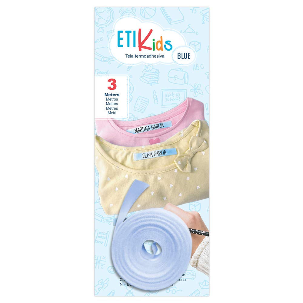 Write On Tape, Iron on Fabric Labels for Clothes Marking, Thermo-Adhesive Name Labels, School & Nursery Use, 3m x 1cm Roll, Cotton (Blue) Blue 3 m | 118 in