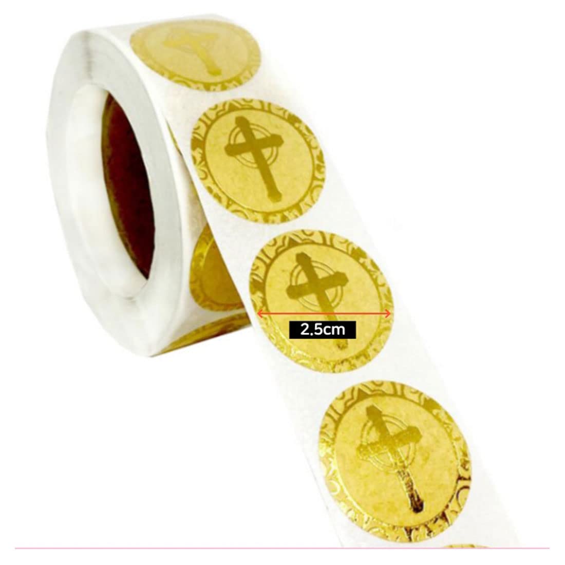 500-Piece Stickers Roll, Cross Design Round Labels with Gold Foil Finish, Round Labels Ideal for Christening, Communion, Christian Occassions, 1 inch/2.5 cm in Diameter (Cross)