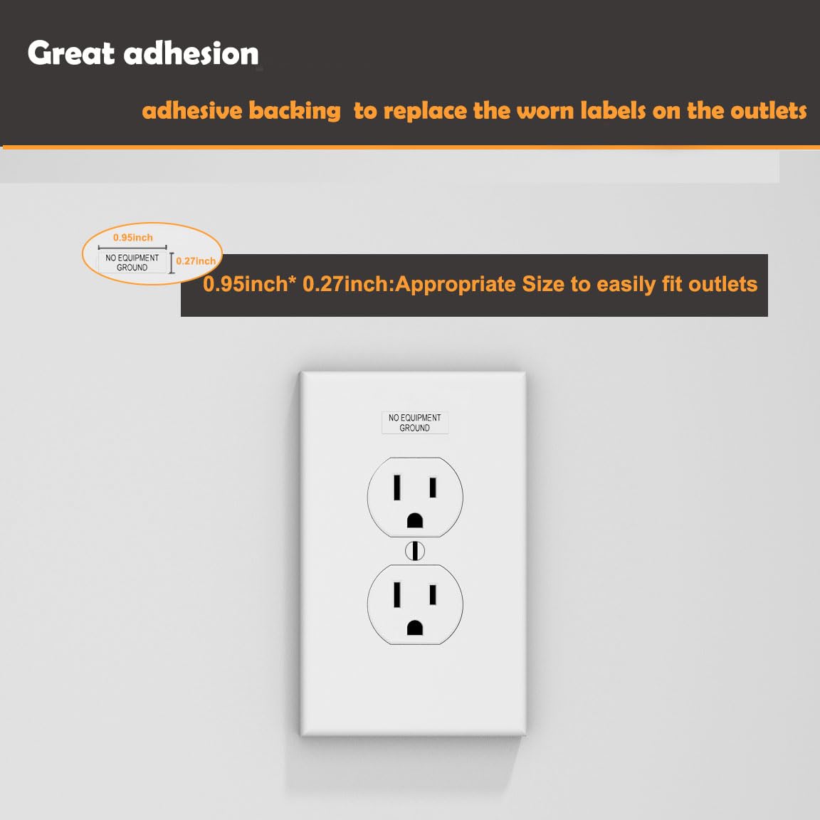 NO Equipment Ground Protected Outlet Receptacle Plates Label Sticker Decal Black Print On Clear remarking (96pcs 0.27" x 0.95")