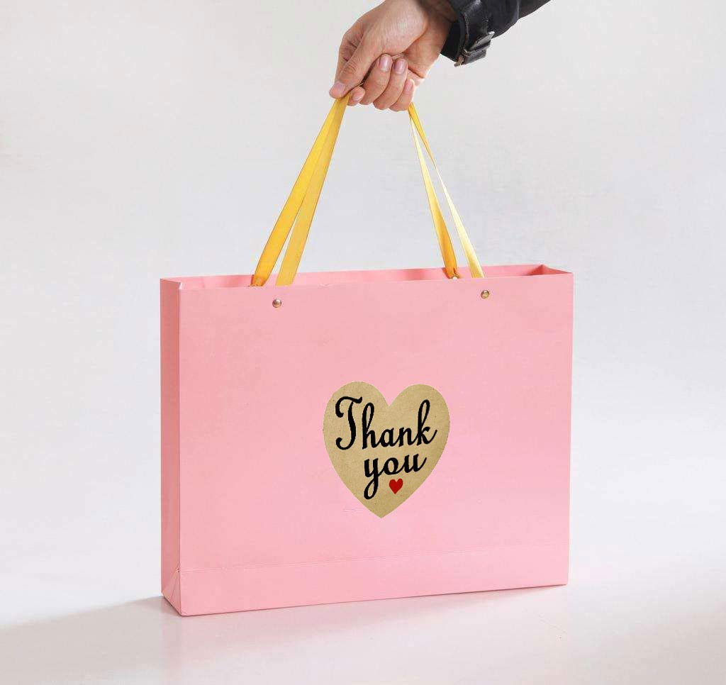 Natural Kraft Appreciation Labels 2 Inch Valentine's Day Heart Thank You Sticker for Greeting Cards,Package,Wedding,Baby Shower,250 Pcs Per Roll