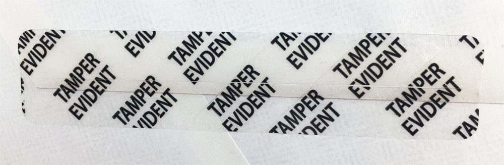 Tamper Evident Labels Large Clear with Black Ink .75 x 3.5 Inch Rectangles 500 Adhesive Stickers