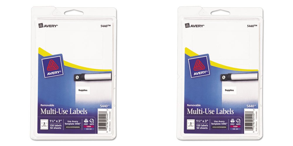 Avery Removable Print or Write Labels, 1.5 x 3 Inches, White, Pack of 150 (5440), 2 Packs