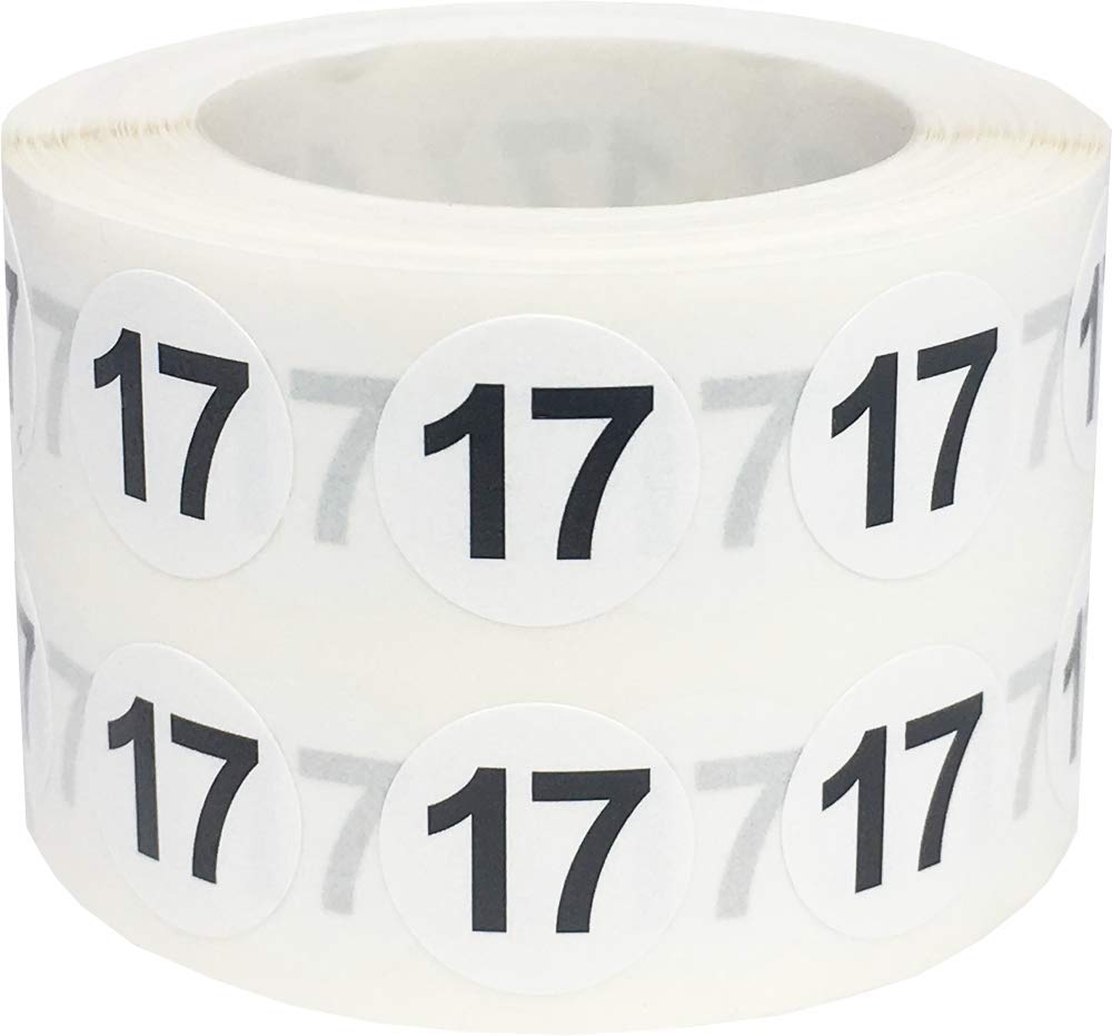 Number 17 Inventory Labels .5 Inch Round Circle Dots 500 Adhesive Stickers # 17