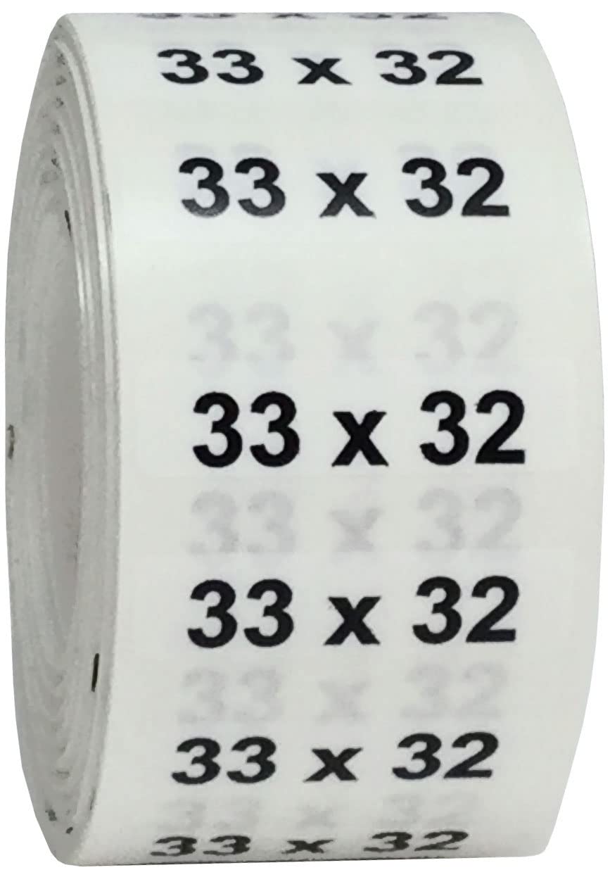 33 x 32 Men's Pants Clothing Size Strip Labels 1.25 x 5 125 Total Stickers 33 X 32