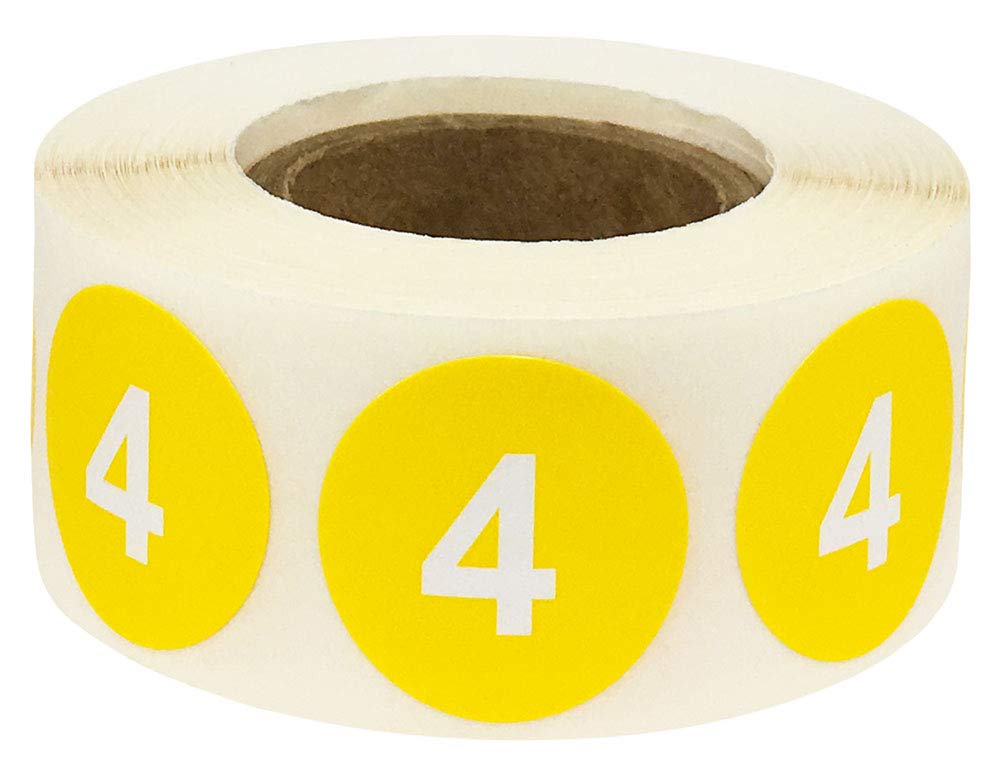 Yellow Number 4 Stickers 0.75 Inch 500 Labels On A Roll #4