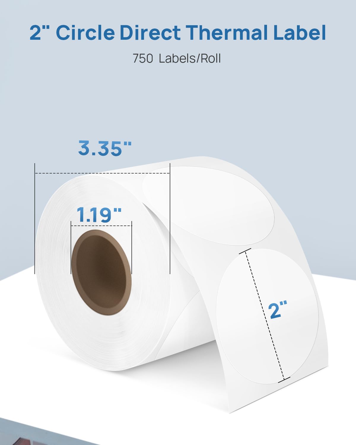 POLONO Genuine 2" White Circle Direct Thermal Labels, Self-Adhesive Thermal Stickers Labels, Thermal Printer Labels for Address, Compatible with POLONO PL80E, PL70E and PL60 Label Printer (750 Labels)