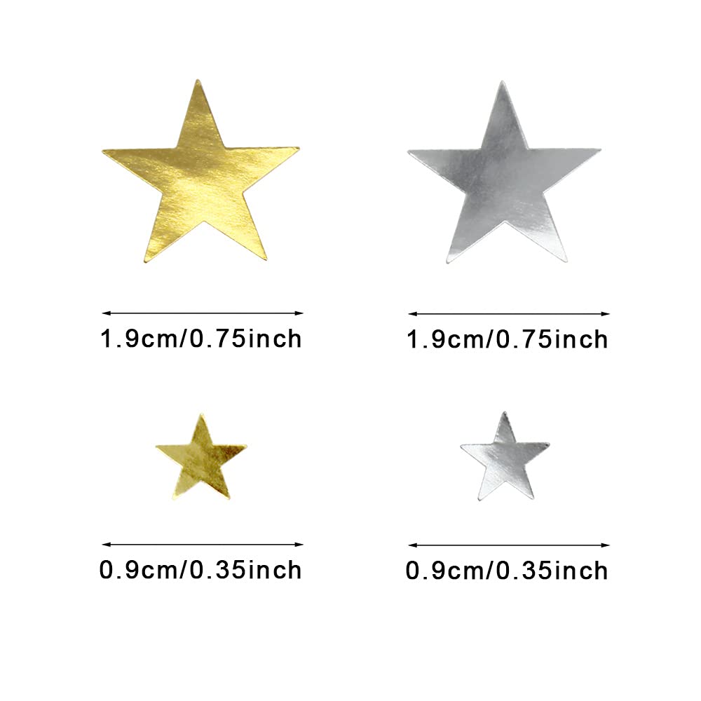 1000 PCS Star Stickers Labels, Gold & Silver Glitter, DIY Crafts, Wall Decor, School Projects, Paper Material, Star Style, Indoor Use