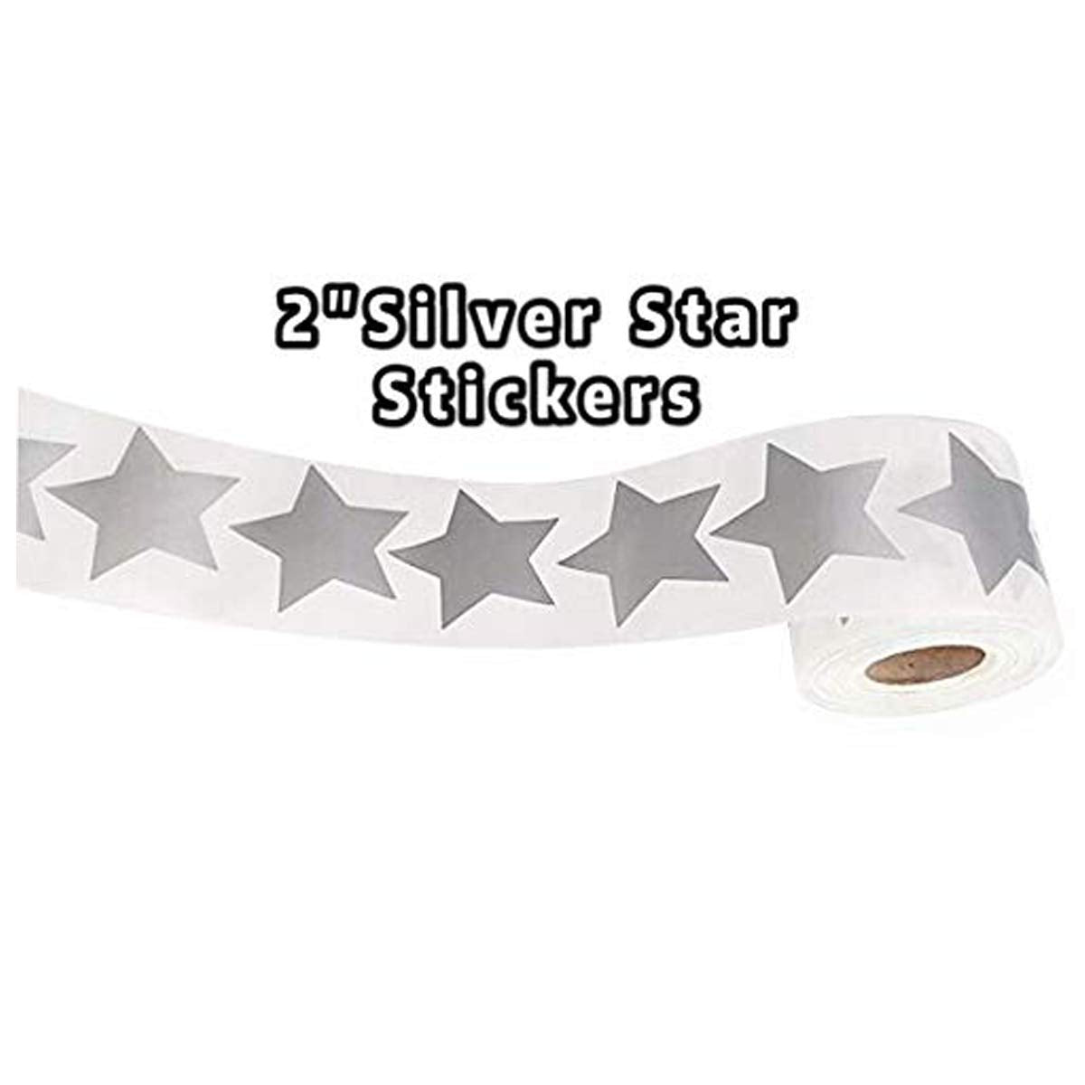 Silver Metallic Foil Star Shape Paper Sticker Labels 2" - Writable Star Seal Labels, Teacher Supplies (500 Per Roll) 2 inch