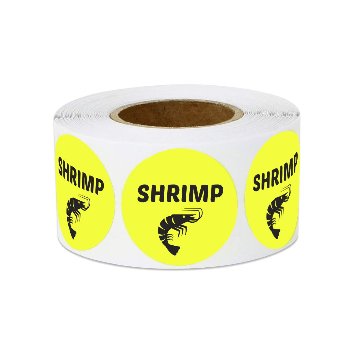 600 Shrimp Stickers, 1" Round Shrimp Food Labels Seafood Menu Meal Choice Sticker Deli Pantry Catering Food Truck Grocery Store Meat Stickers Package Food Labeling, Yellow - 2 Rolls of 300 Labels