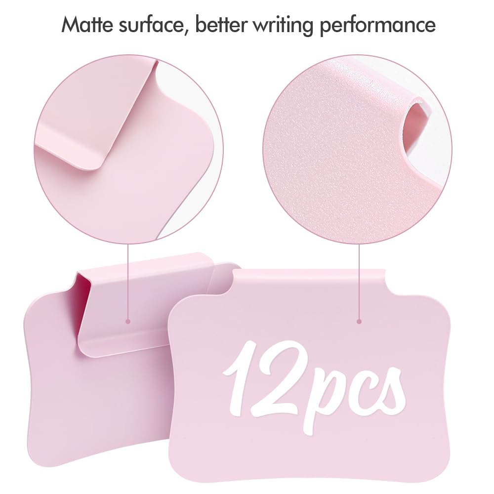 12PCS Basket Labels Clip On for Storage Bins, Removable & Erasable Bin Labels Clips On, Laundry Kitchen Pantry Labels for Organizing Baskets Cube Box (Pink) Pink-12pcs