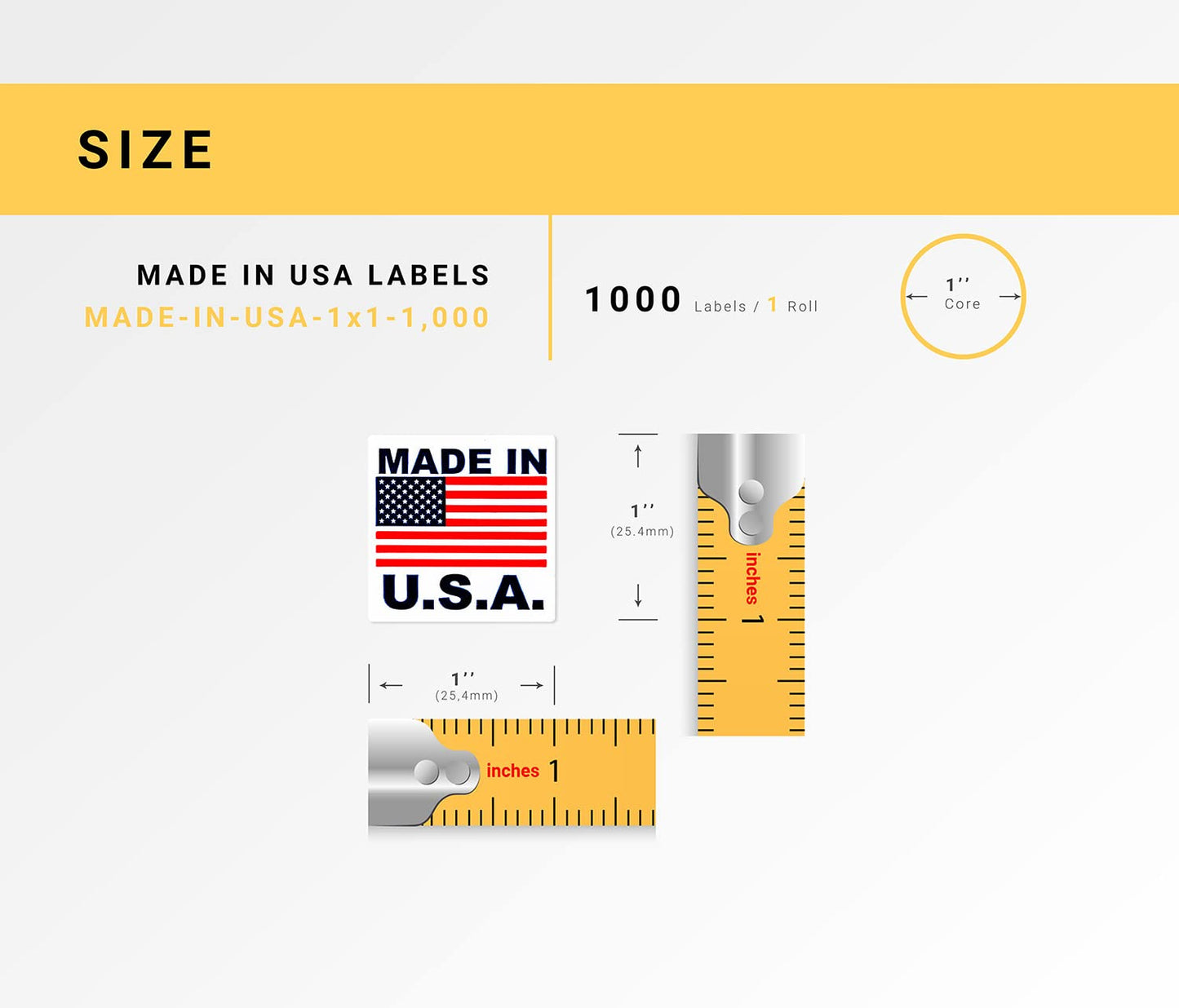 Made in USA Pre-Printed Labels Stickers with Permanent Adhesive on 1" Core (1" x 1") 1 Roll / 1,000 Labels per Roll