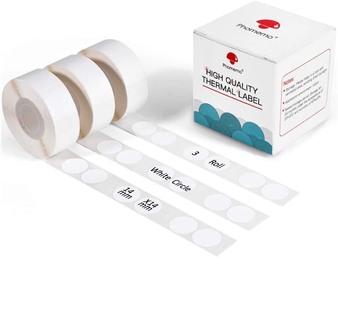 Phomemo D30 Adhesive White Circle Label Paper 1/2" X 1" (14mm X 28mm) 220 Labels/Roll, Black on White, 3 Roll