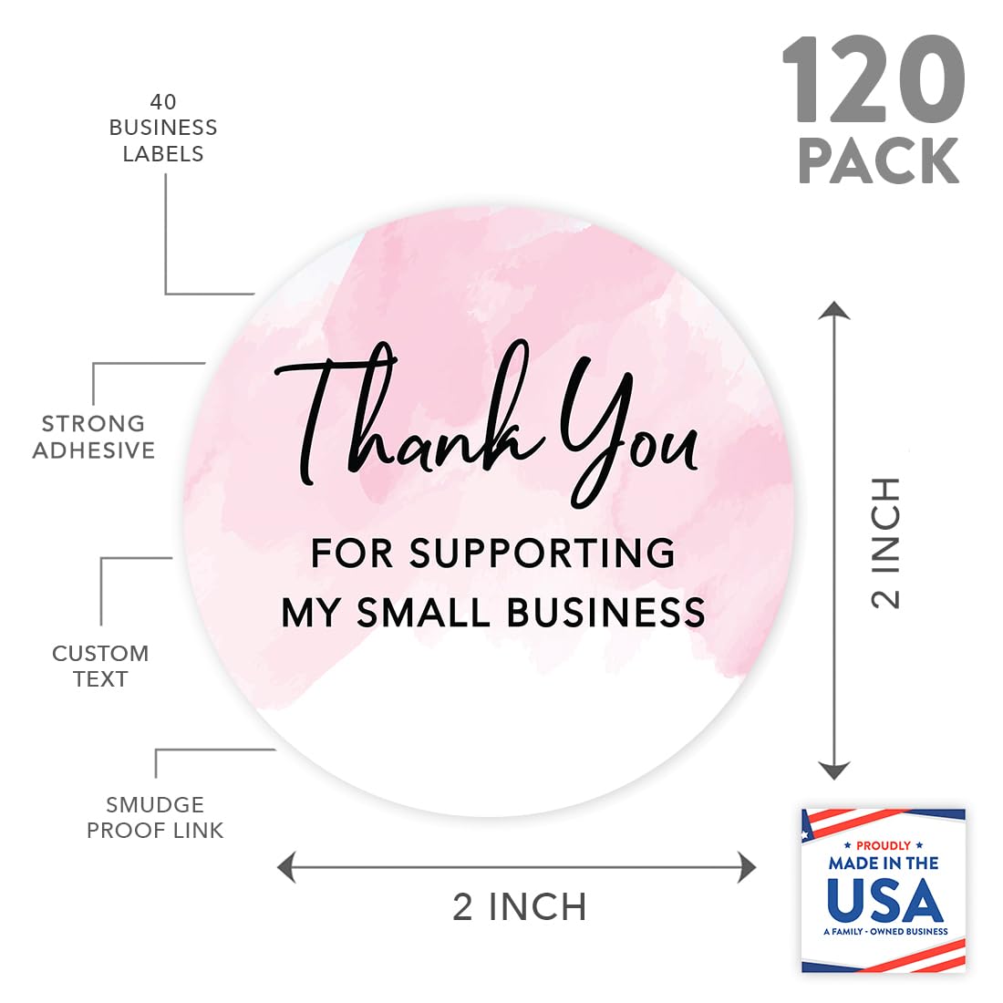 Andaz Press Round Small Business Sticker Labels, 120-Pack, Watercolor Pink Thank You Stickers Watercolor My Small Business
