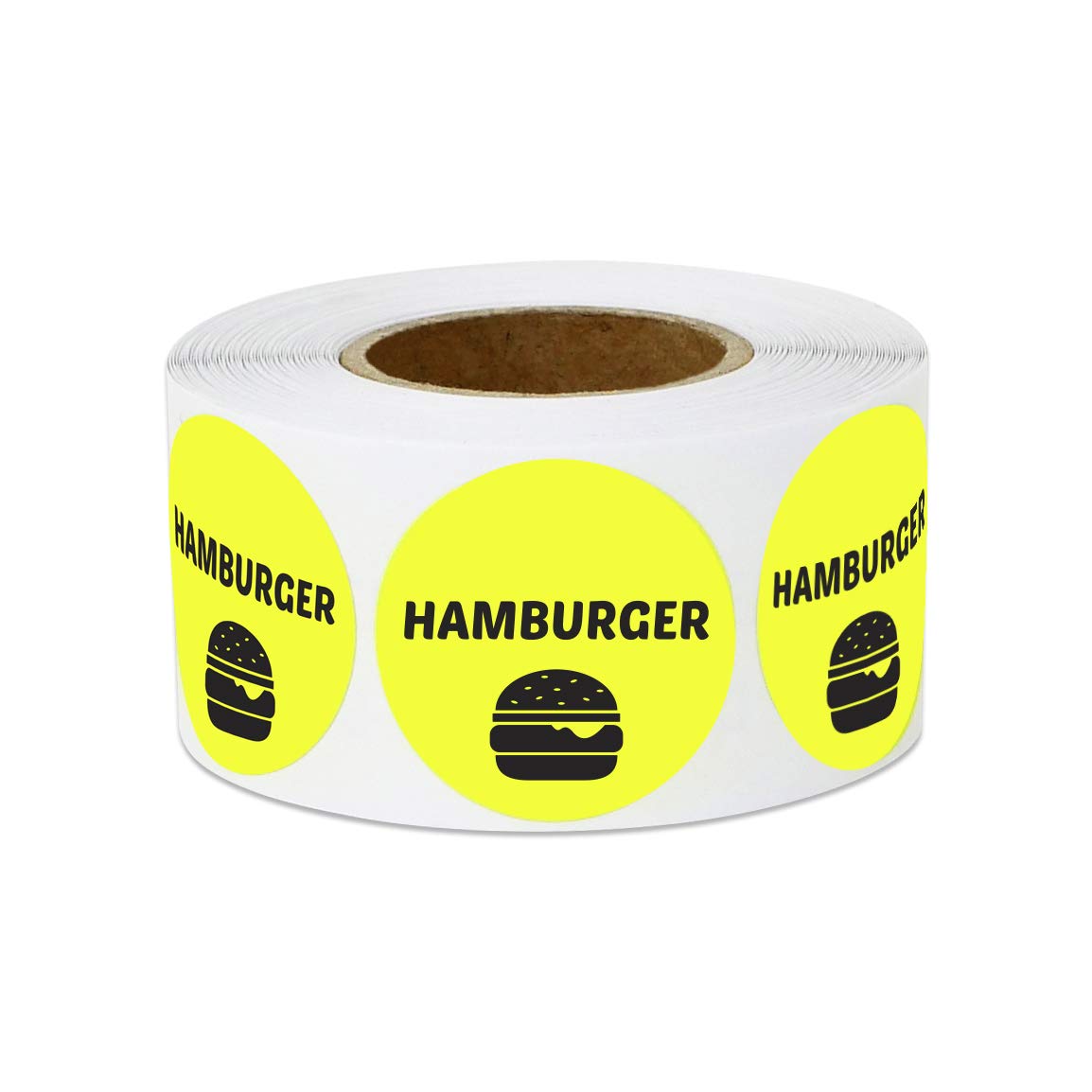 600 Hamburger Stickers, 1" Round Hamburger Food Labels Meat Stickers Deli Pantry Catering Food Truck Grocery Store Menu Meal Choice Sticker Meat Package Food Labeling, Yellow - 2 Rolls of 300 Labels