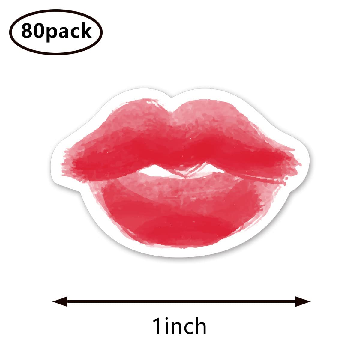 Red Lips Stickers 1in for Scrapbooking, Arts, Craft, Kids DIY, Calendars Kiss Labels 80-Pack