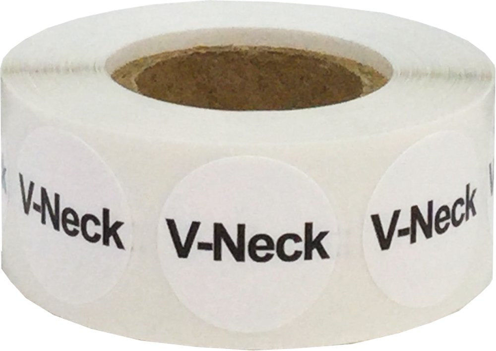 White Circle V-Neck Clothing Size Stickers for Retail Apparel 0.75 Inch 500 Total Adhesive Labels