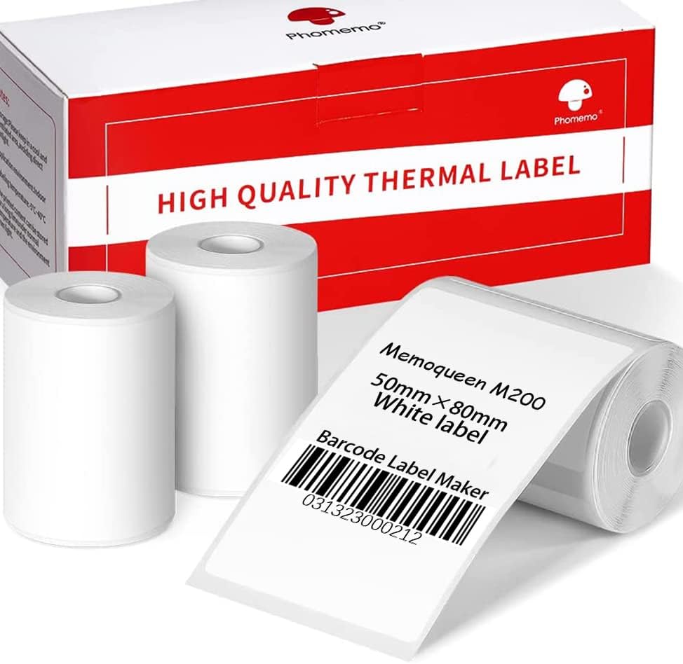 Phomemo M220 Labels - 3 Rolls, 100 Labels/Roll, Square, Black on White, 1.97"x3.15" (50x80mm), Compatible with M110/M220/M221/M120/M200 Printers 1.97" x 3.15" (50mmx80mm)