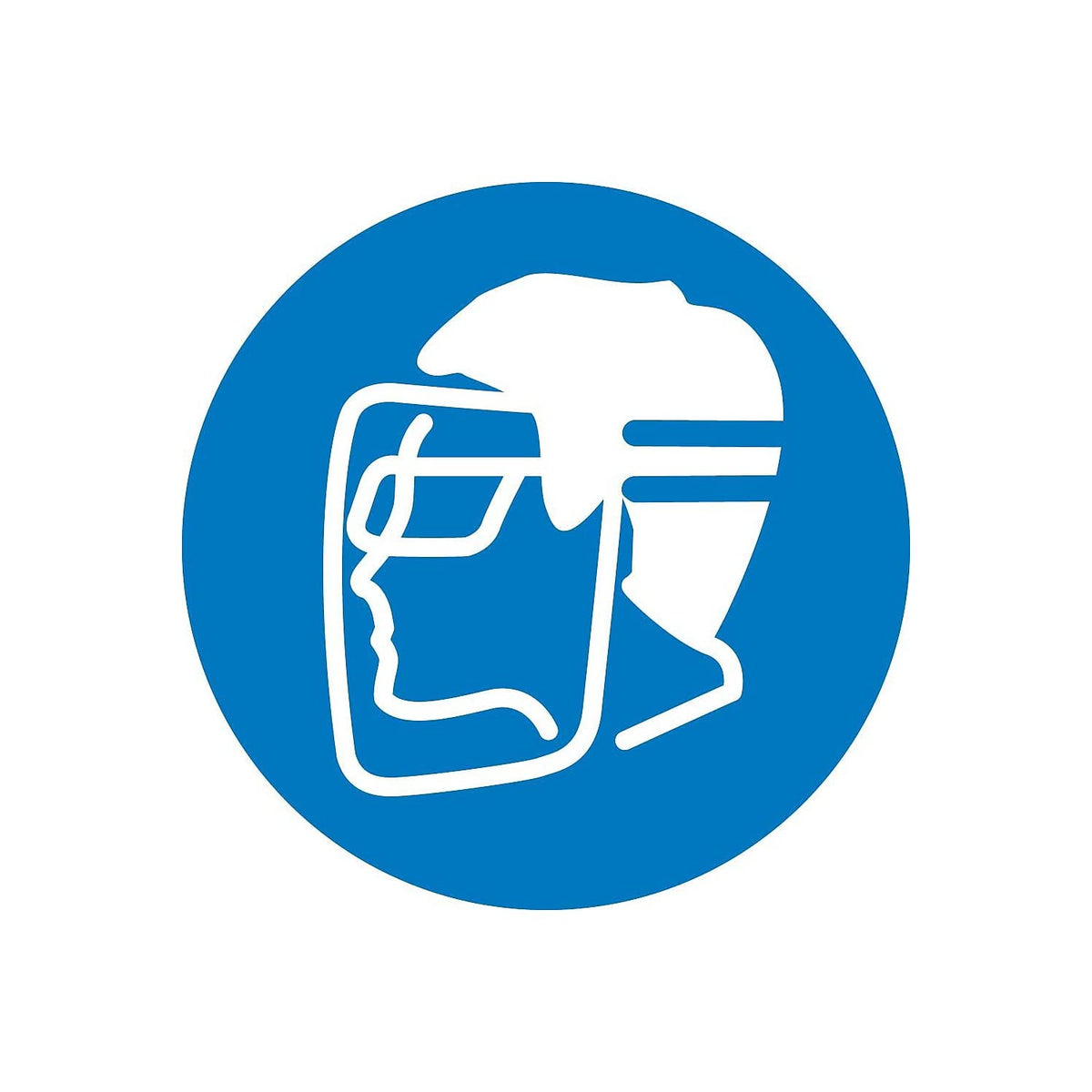 NMC ISO405AP Wear Face Shield and Eye Protection ISO Label with Graphic, 4" Diameter, Pressure Sensitive Vinyl, White on Blue 4 x 4