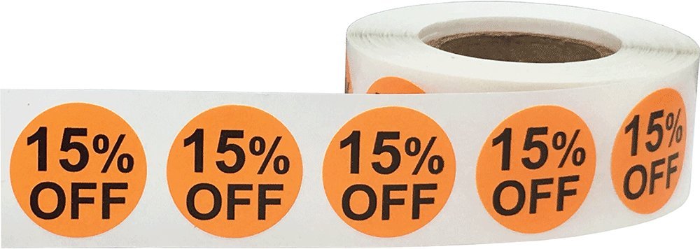 15% Percent Off Stickers for Retail 0.75 Inch 500 Adhesive Labels