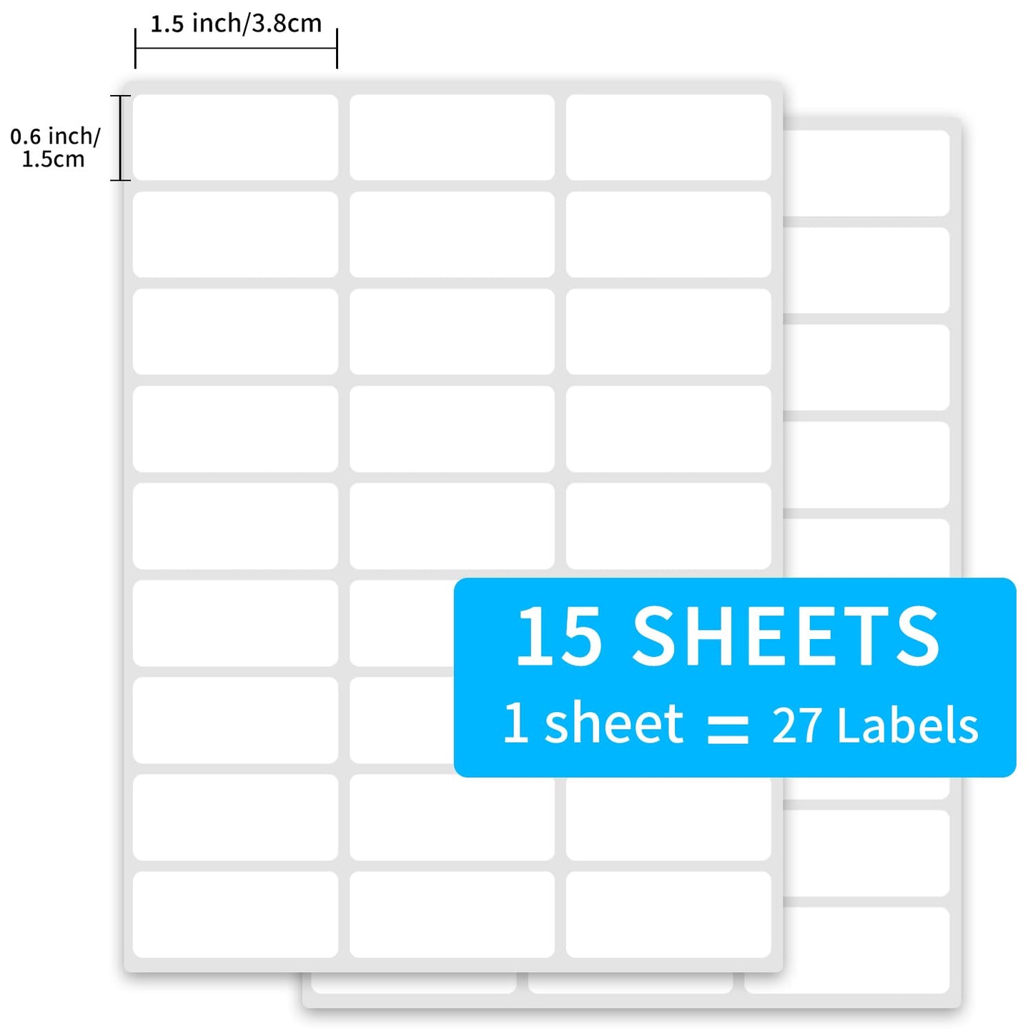 0.6×1.5 Inch Removable Blank Freezer Labels,Water/Oil/Tear Resistant/Ink Won't Smudge No Residue (405 pcs,1 Bag) White 0.6×1.5 inch