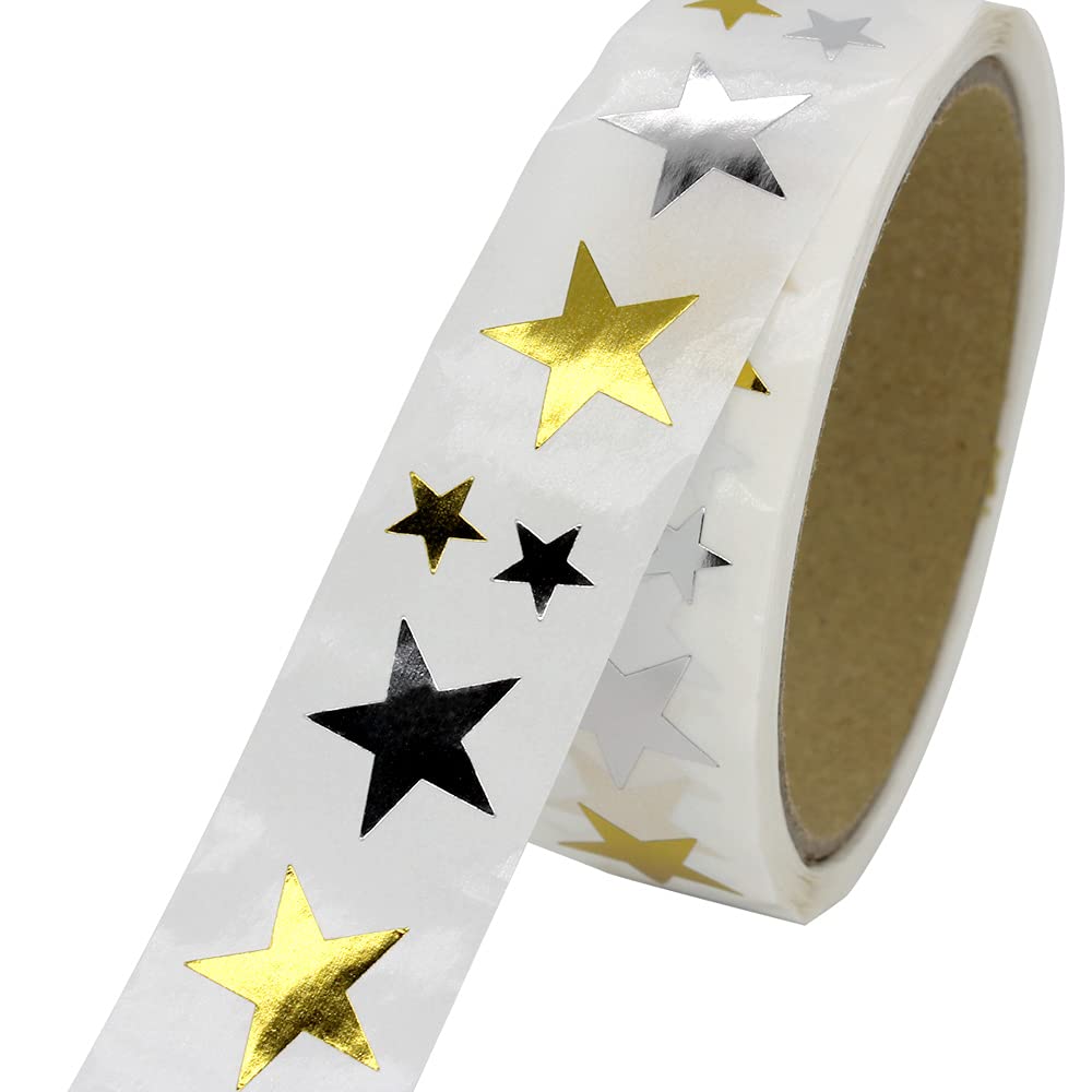 1000 PCS Star Stickers Labels, Gold & Silver Glitter, DIY Crafts, Wall Decor, School Projects, Paper Material, Star Style, Indoor Use