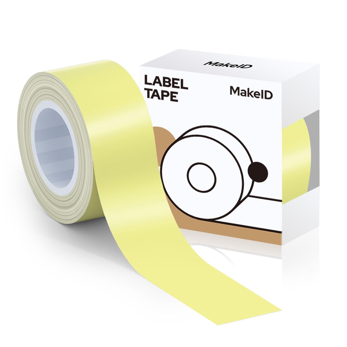MakeID Label Maker Tape - Self-Adhesive Sticker Label Tape Refill Compatible with MakeID L1 Q1 Label Machine - Waterproof 6-Layer Laminated Film, Split-Back Design, 0.63"x13' (16mm x 4m) Light Yellow