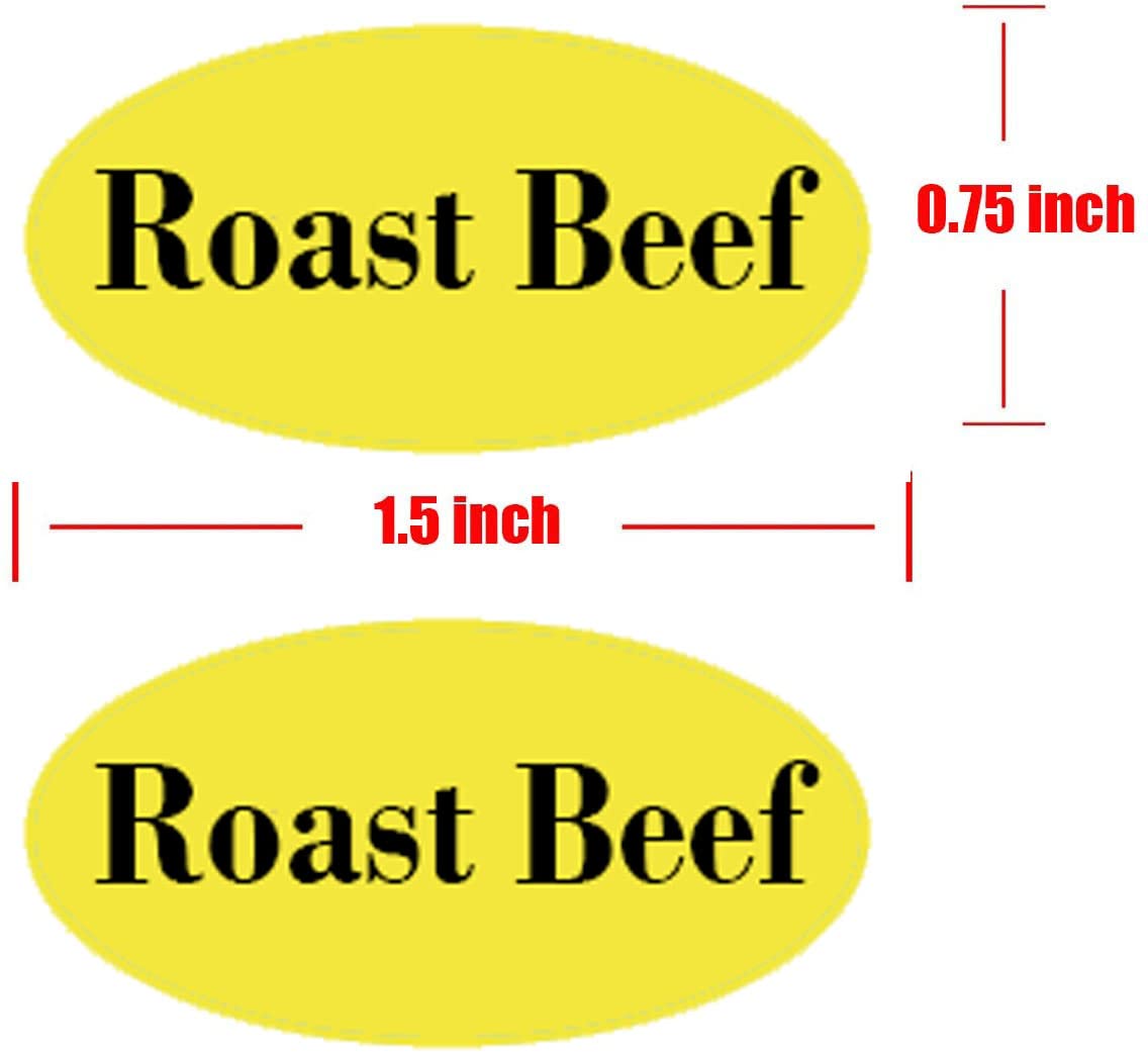 Yellow with Black Roast Beef Sticker, 0.75 x 1.5 Inch Roast Beef Adhesive Labels for Meat Markets, Delis, Restaurants, Supermarkets or Food Labeling (500 Pcs)