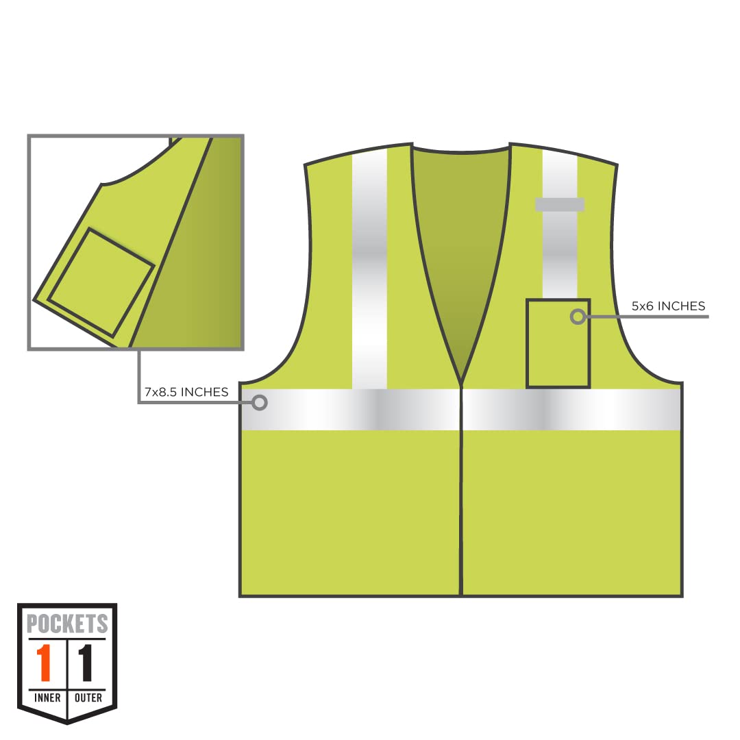 Ergodyne GloWear 8210Z ANSI Economy High Visibility Lime Reflective Safety Vest, Zipper Closure, 3-Pack Small-Medium Hv Vest - Economy - Class 2