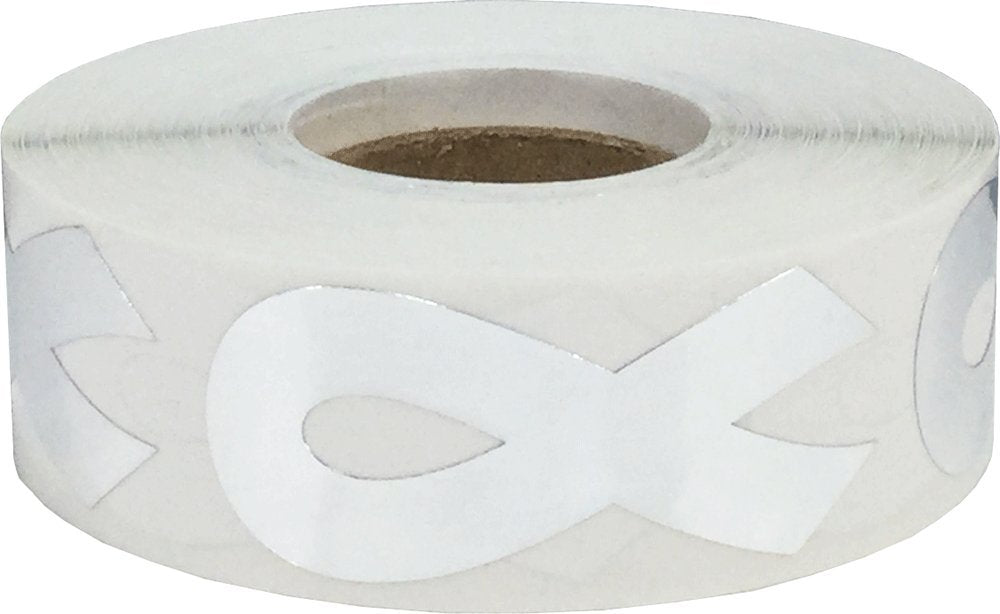 Metallic Silver Awareness Ribbon Stickers 2 Inch 500 Total Adhesive Labels