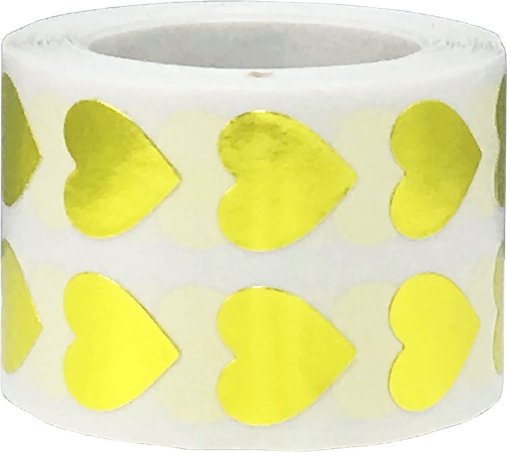 Metallic Gold Heart Stickers, 1/2" Inch, 1000 Adhesive Labels per Roll - Ideal for Crafting, Valentine's Day, and Non-Candy Favors in Schools, Parties, and Art Projects Metallic Gold