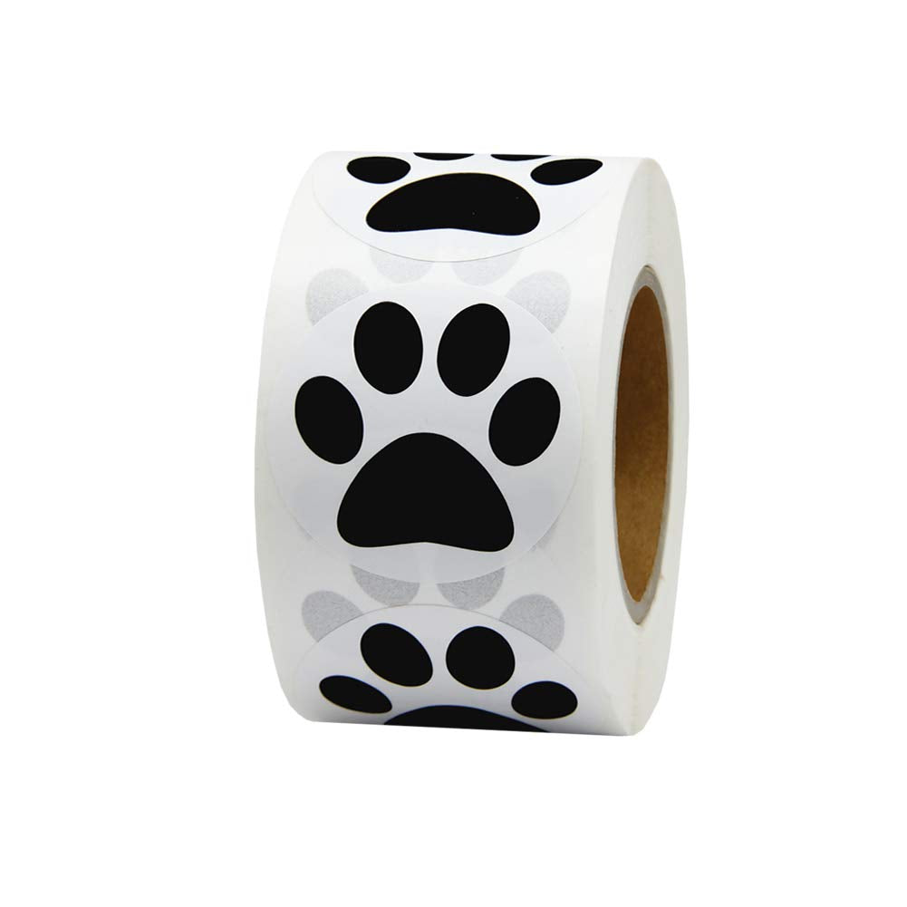 1.5" Round Black Bear Paw Print Dog Puppy Paw Stickers - 500 Pieces per Roll 1 roll