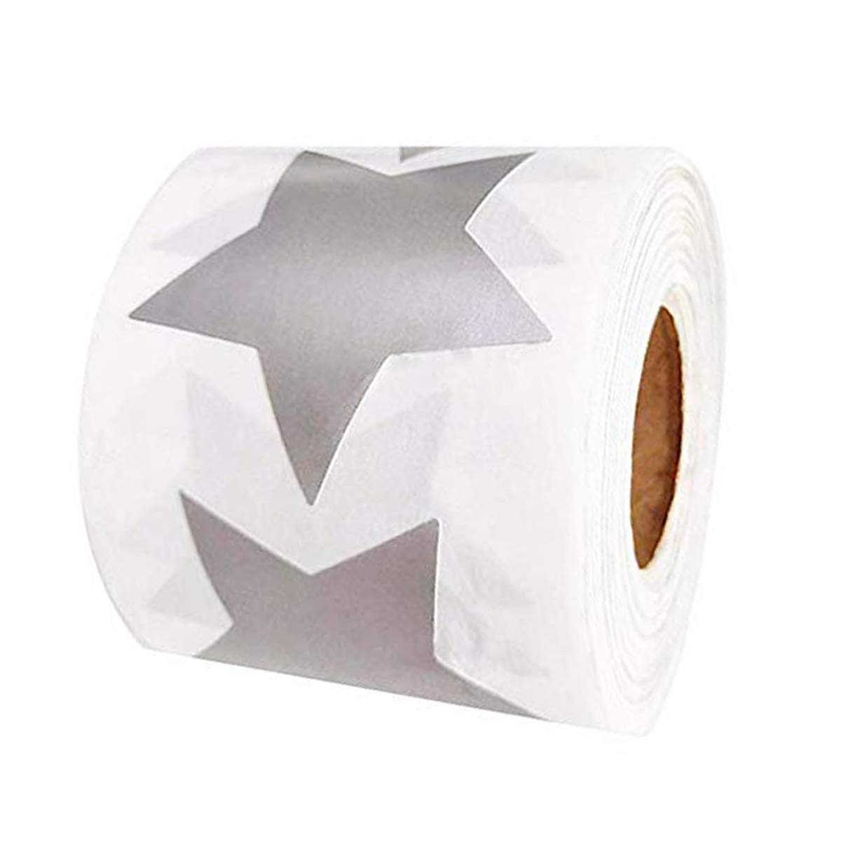 Silver Metallic Foil Star Shape Paper Sticker Labels 2" - Writable Star Seal Labels, Teacher Supplies (500 Per Roll) 2 inch