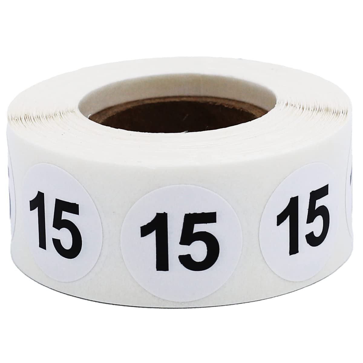 White with Black Number 15 Circle Dot Stickers, 3/4 Inch Round, 500 Labels on a Roll for Organization and Inventory - Semi-Gloss Finish - Made in The USA #15