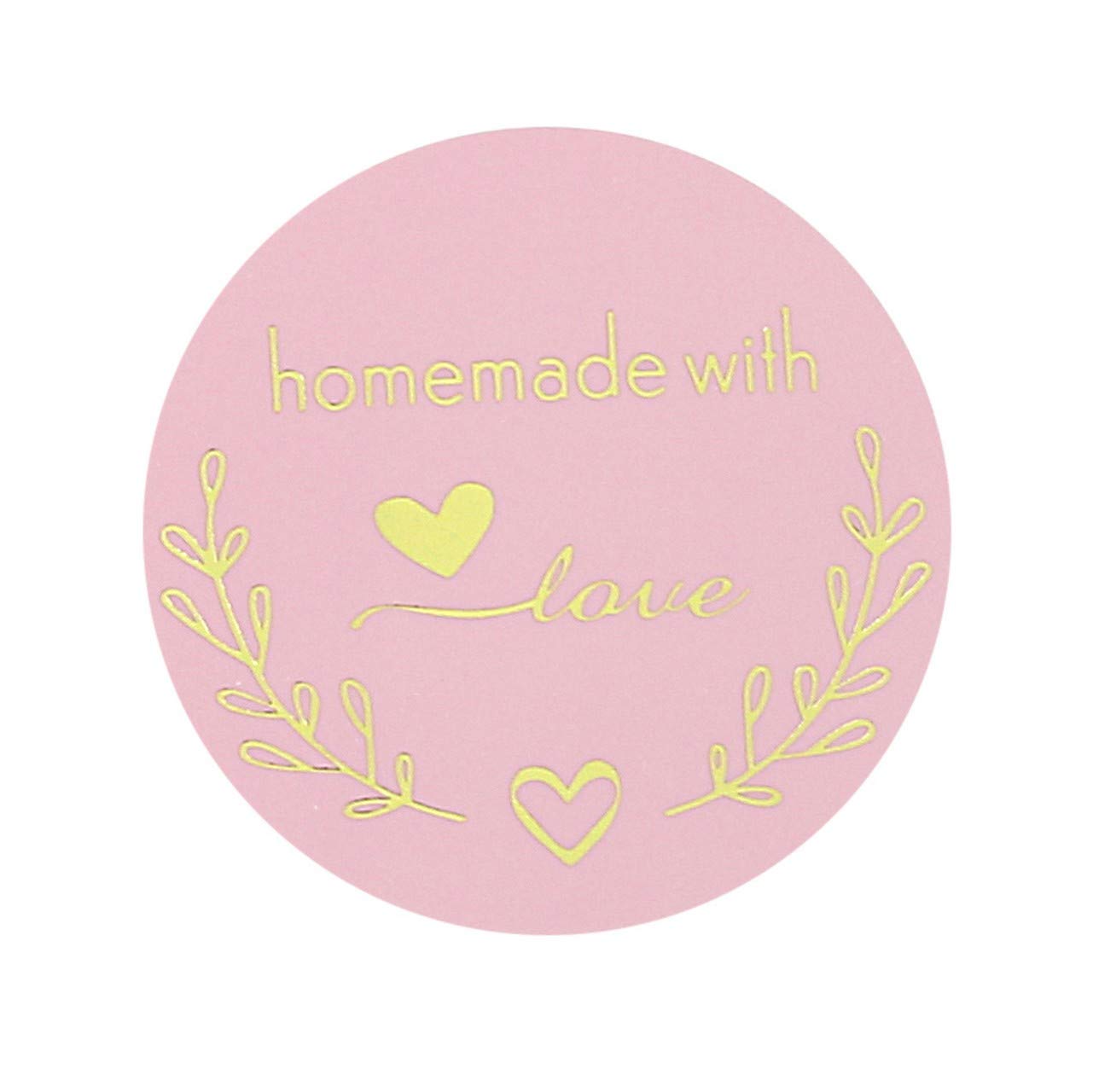 Yoption 1.5 Inch Round Homemade with Love Stickers Pink for Packaging, Cookie Bags, Small Shop Local Handmade, 500 Labels per Roll