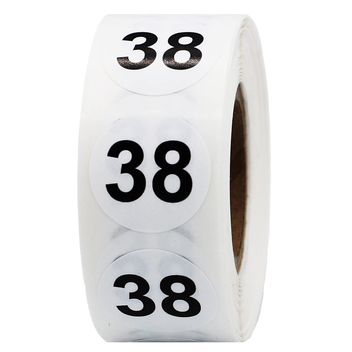 White with Black Number 38 Circle Dot Stickers, 3/4 Inch Round, 500 Labels on a Roll for Organization and Inventory - Semi-Gloss Finish - Made in The USA #38