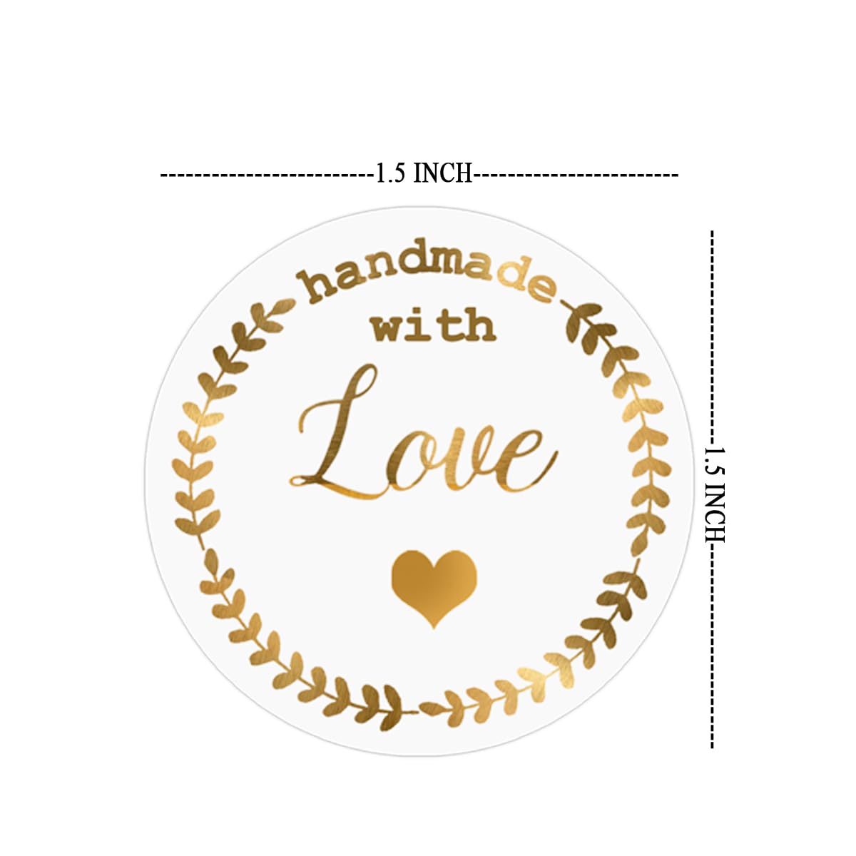 Top Label Handmade with Love Gold Foil Stickers, 1.5 Inch Transparent Decals, 120 Pcs