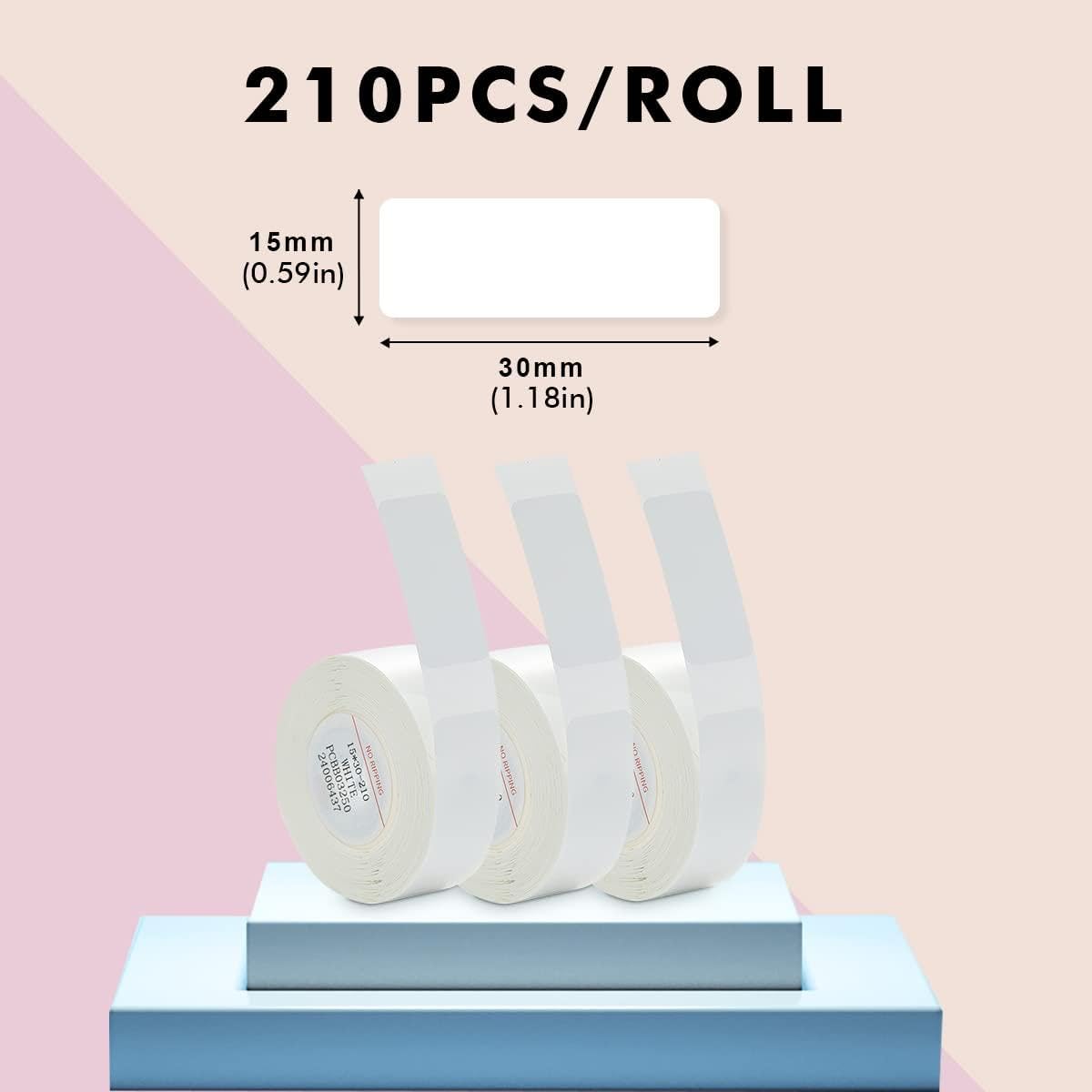 Label Maker Tape for NIIMBOT D11/D110/D101 Printer, 3 Rolls (630Pcs in Total) D11 Thermal Sticker Labels Waterproof Anti-Oil Paper White 15 * 30mm (0.59 x 1.18 Inch) 3 Rolls White-0.59" x 1.18"
