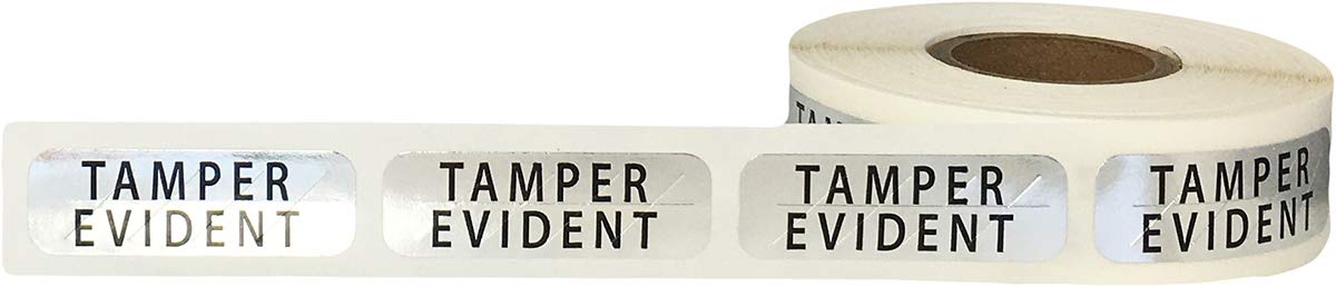 Tamper Evident Labels Small Metallic Silver with Black Ink 0.5 x 1.5 Inch Rectangles 500 Adhesive Stickers
