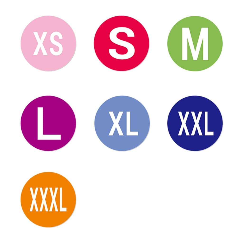 3500 Pcs Clothing Size Sticker, Round Sticker Labels 7 Rolls, 1 inch Round Coded Self Adhesive Labels for Clothes Shirt Skirt Retail (XS, S, M, L, XL, XXL,XXXL
