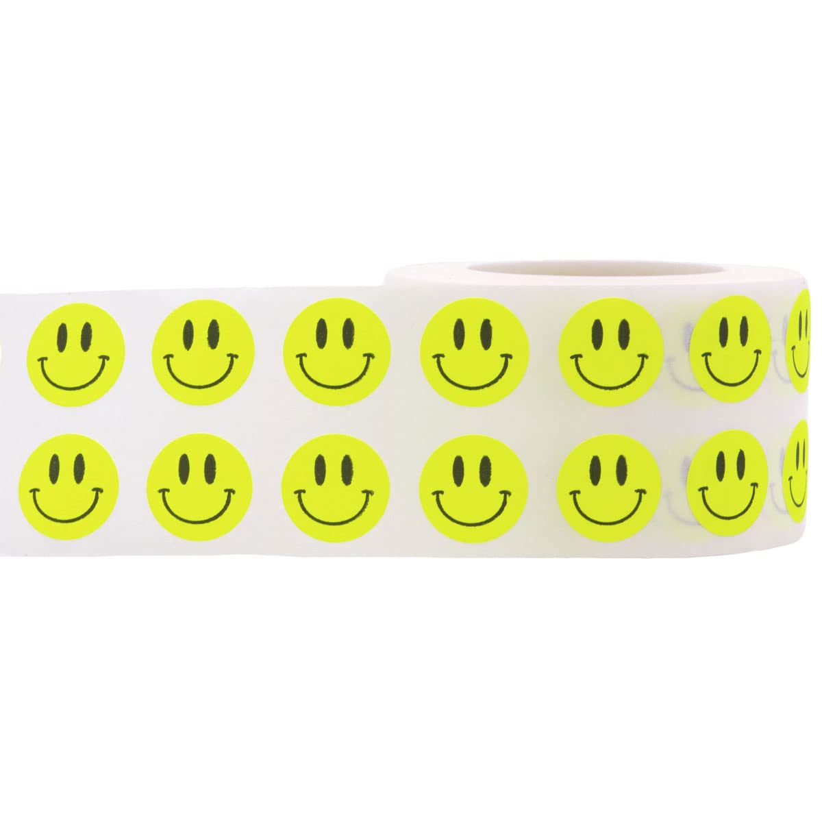 1/2" Inch Small Fluorescent Yellow Happy Face Labels, 1,000 Total Adhesive Stickers on a Roll, Perfect for Kids Classroom Incentives, Motivational Chart Use