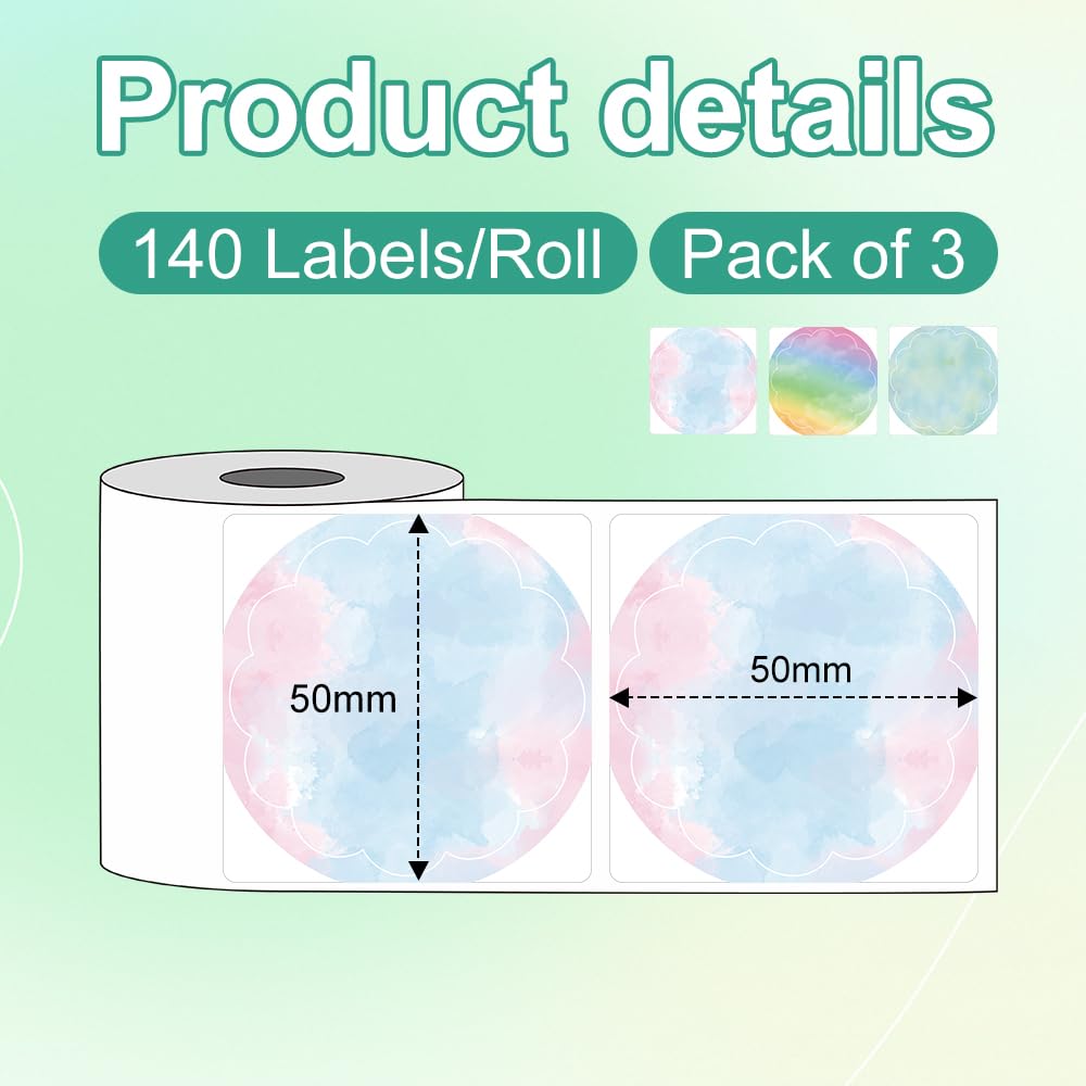 M110 Labels, Thermal Round Label 1.96"x1.96"(50mm x 50mm), Labels Compatible with Phomemo M110 M220 M200 M221 M150 M250 M260 M108 M100 Label Maker, for DIY Design, Black on Gradient Pattern Color